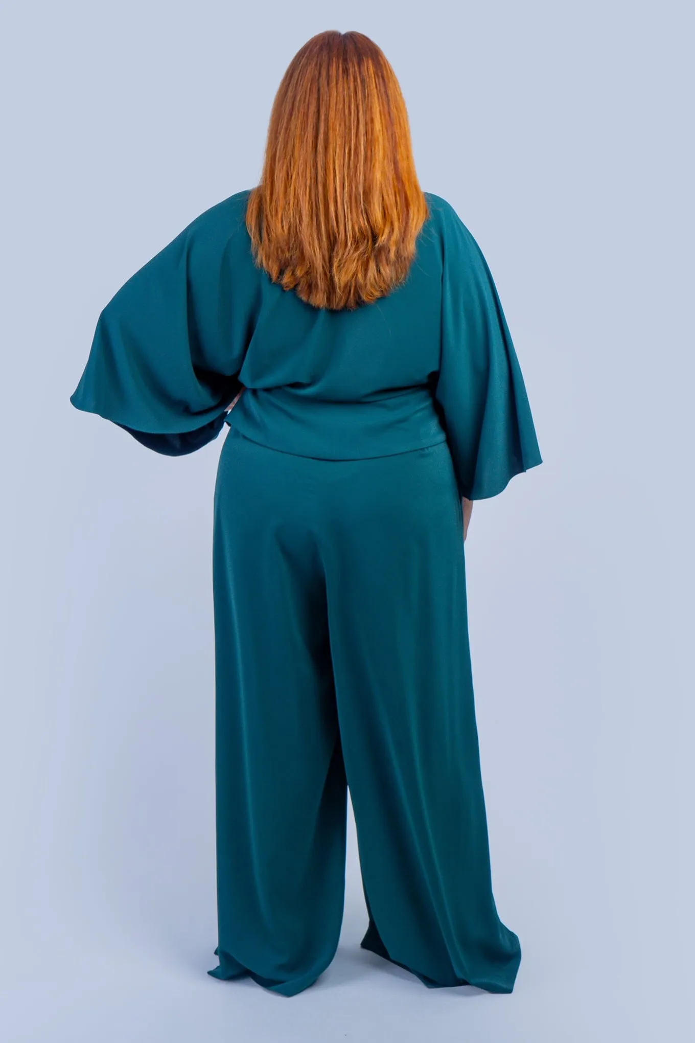 Dark Green Kimono Wrap Peplum Shirt