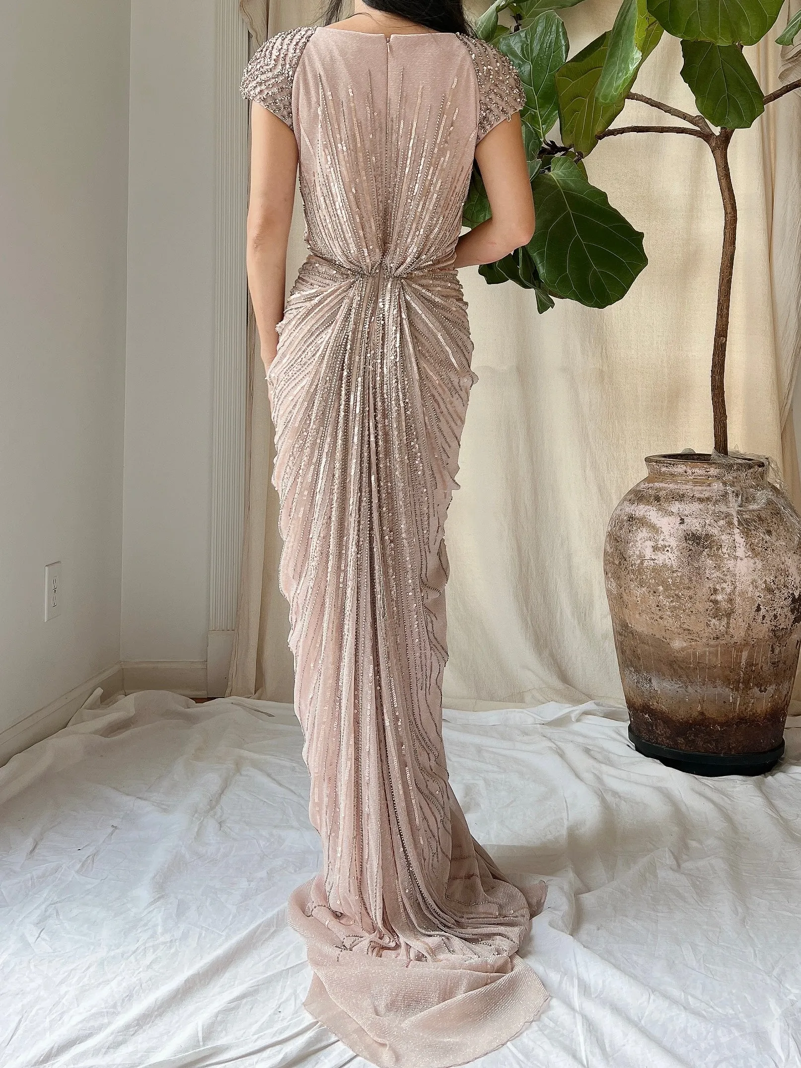 Duster Rose Alberto Makali Beaded Draped Dress - M/8-10