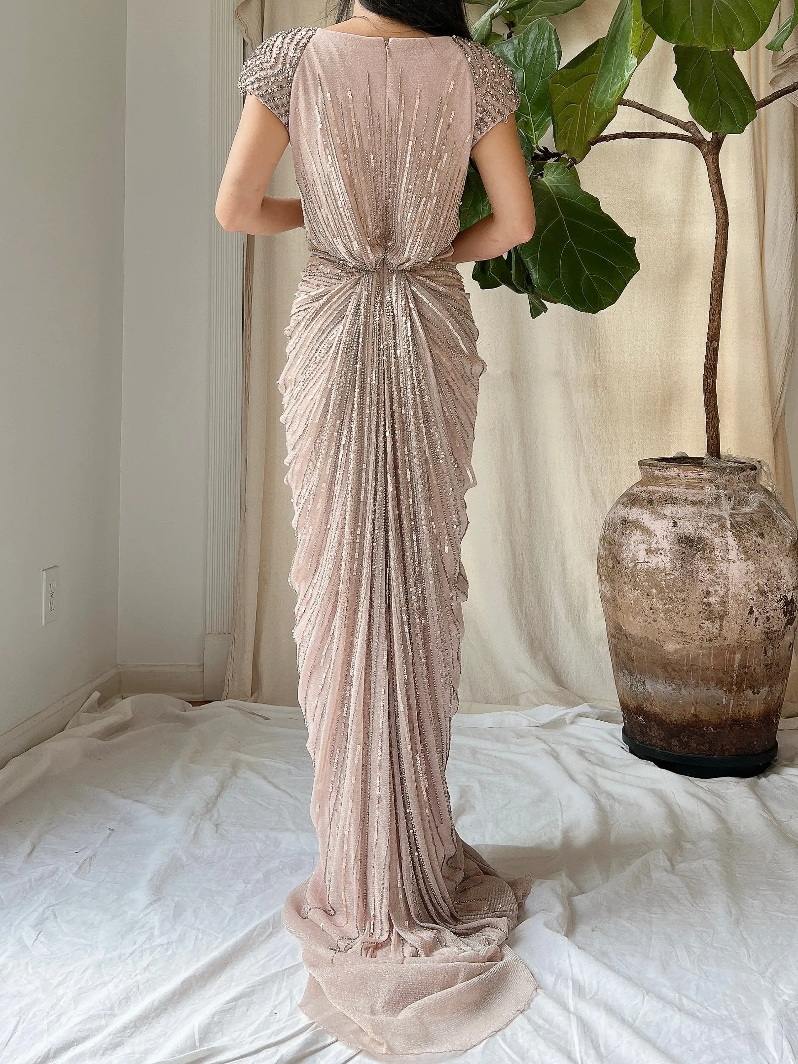 Duster Rose Alberto Makali Beaded Draped Dress - M/8-10