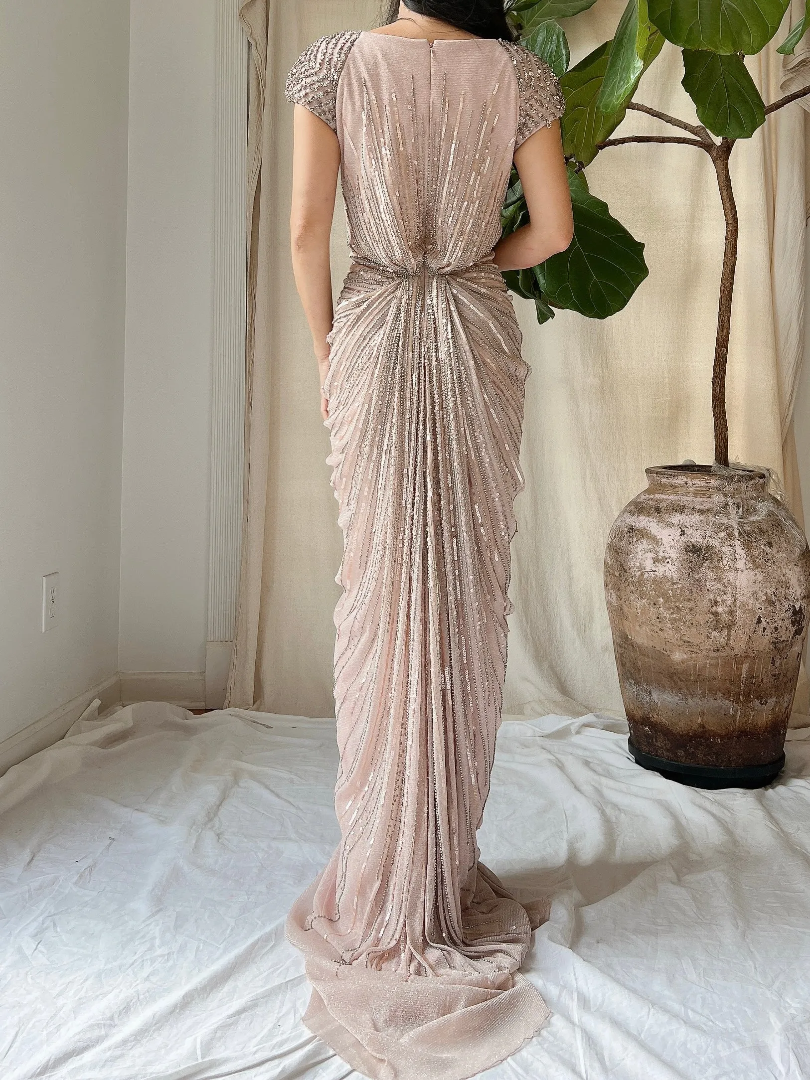 Duster Rose Alberto Makali Beaded Draped Dress - M/8-10