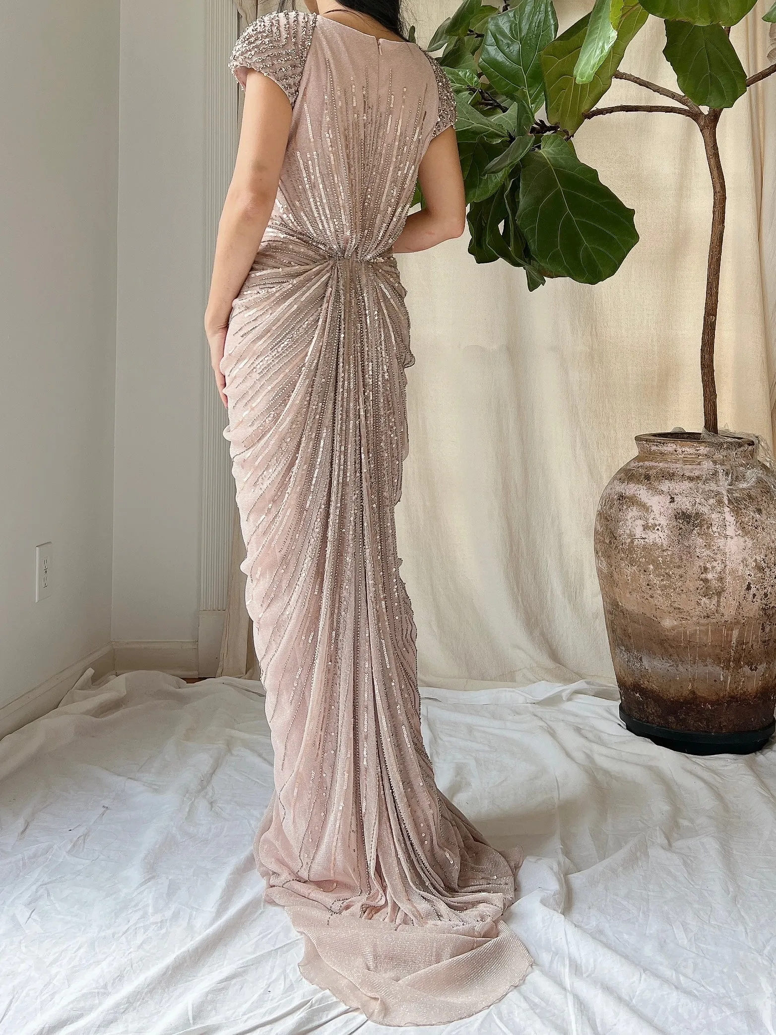 Duster Rose Alberto Makali Beaded Draped Dress - M/8-10