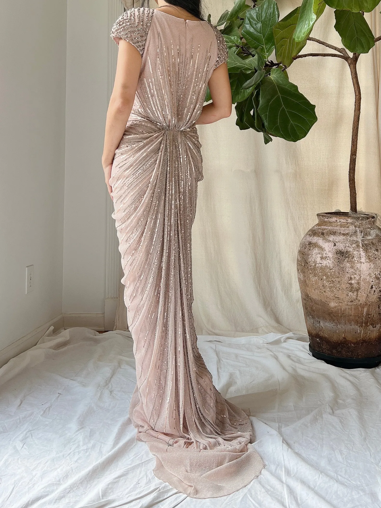 Duster Rose Alberto Makali Beaded Draped Dress - M/8-10