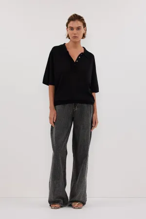 ELI BLACK POLO KNIT TOP