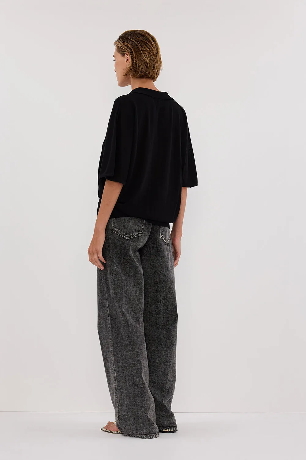 ELI BLACK POLO KNIT TOP