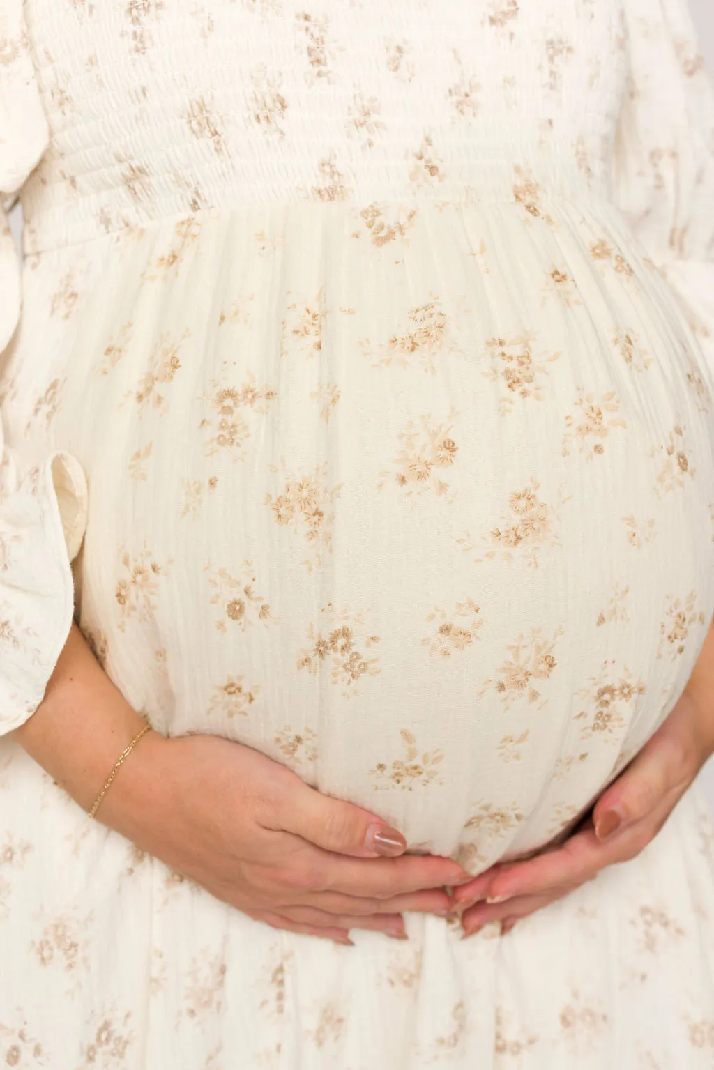 Emerson Smocked Gauze Maxi Dress with Long Sleeves in Natural - Bump Friendly