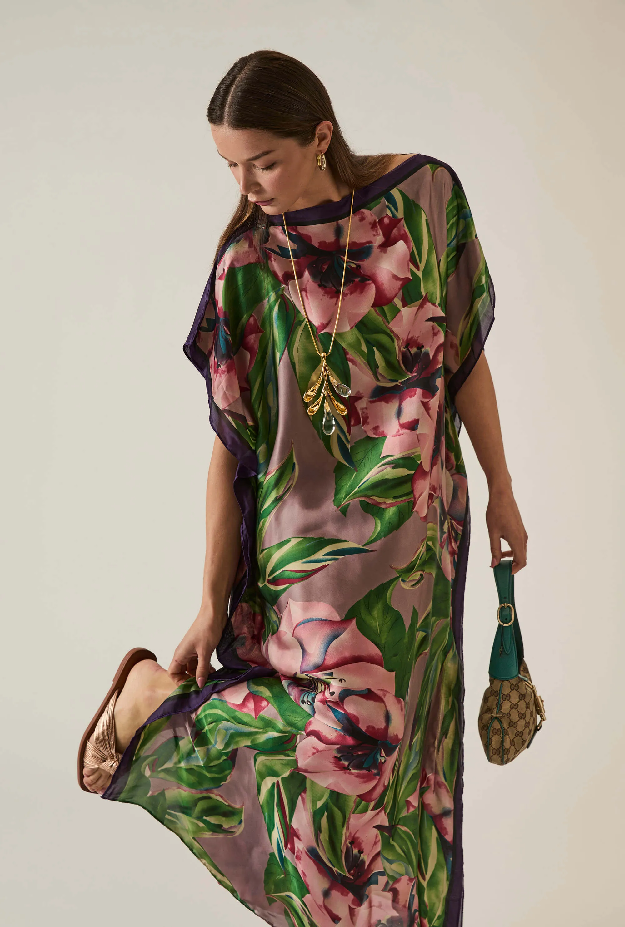 Floral Green Maxi Kaftan