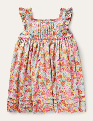 Frill Sleeve Jersey Dress-Multi Tropical Flowerbed
