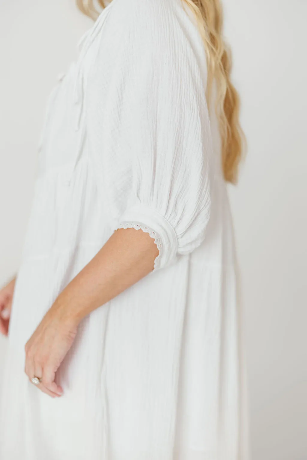 Goddess 100% Cotton Babydoll Maxi Dress in White - Bump Friendly
