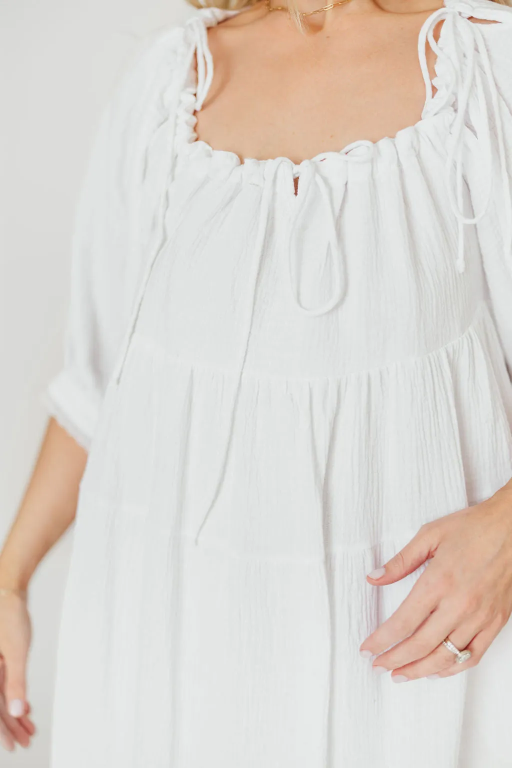 Goddess 100% Cotton Babydoll Maxi Dress in White - Bump Friendly