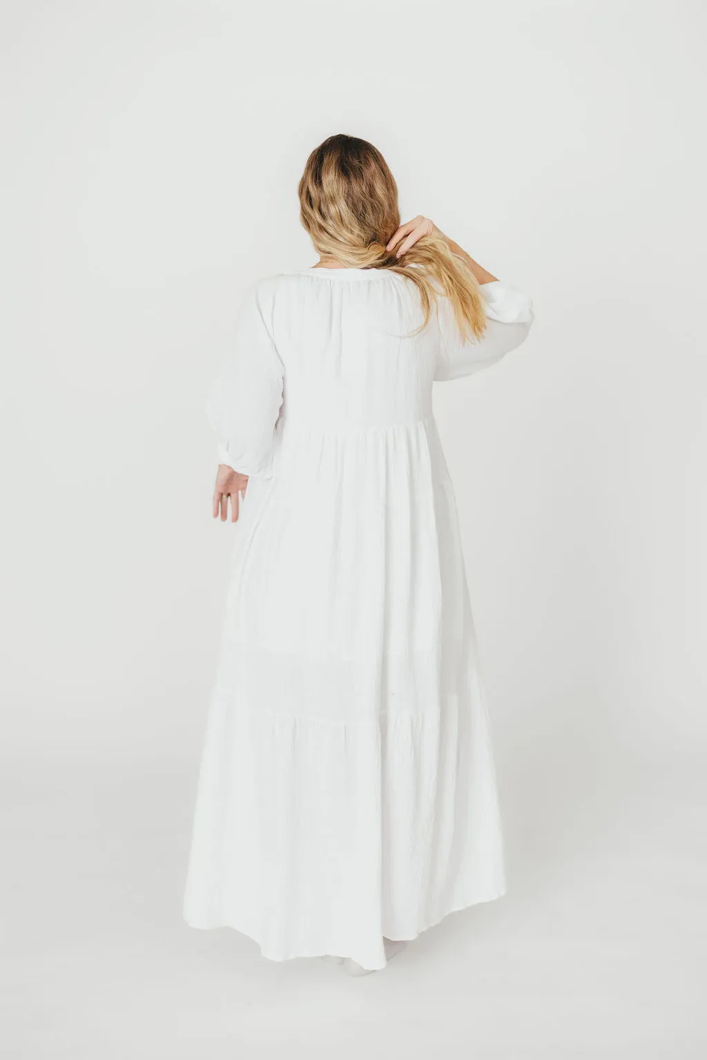 Goddess 100% Cotton Babydoll Maxi Dress in White - Bump Friendly