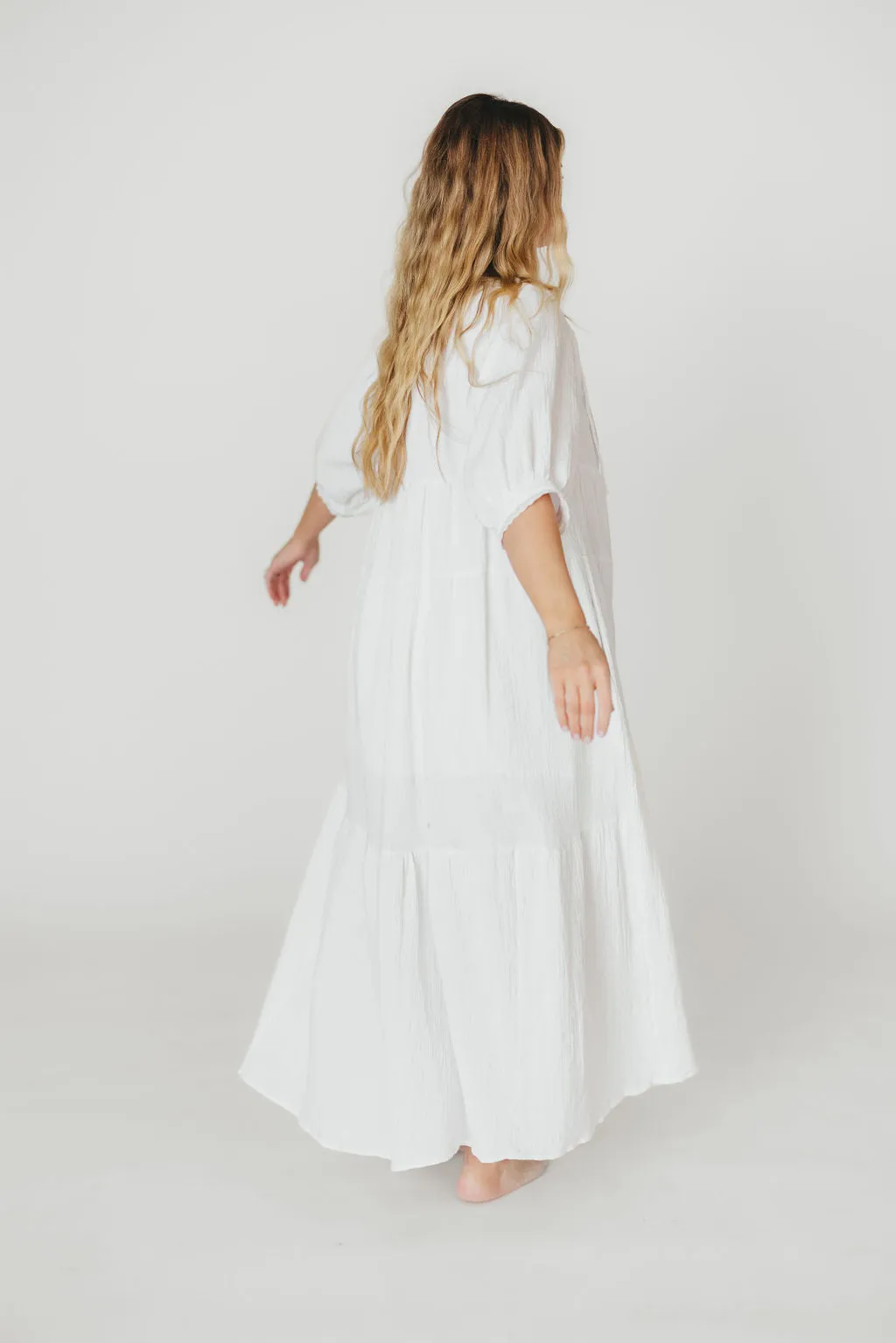Goddess 100% Cotton Babydoll Maxi Dress in White - Bump Friendly