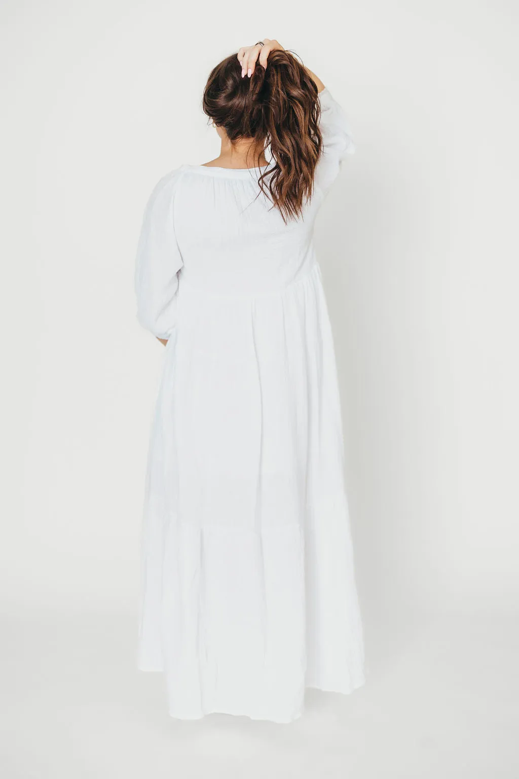 Goddess 100% Cotton Babydoll Maxi Dress in White - Bump Friendly
