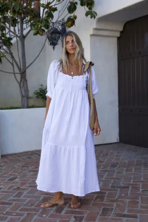 Goddess 100% Cotton Babydoll Maxi Dress in White - Bump Friendly