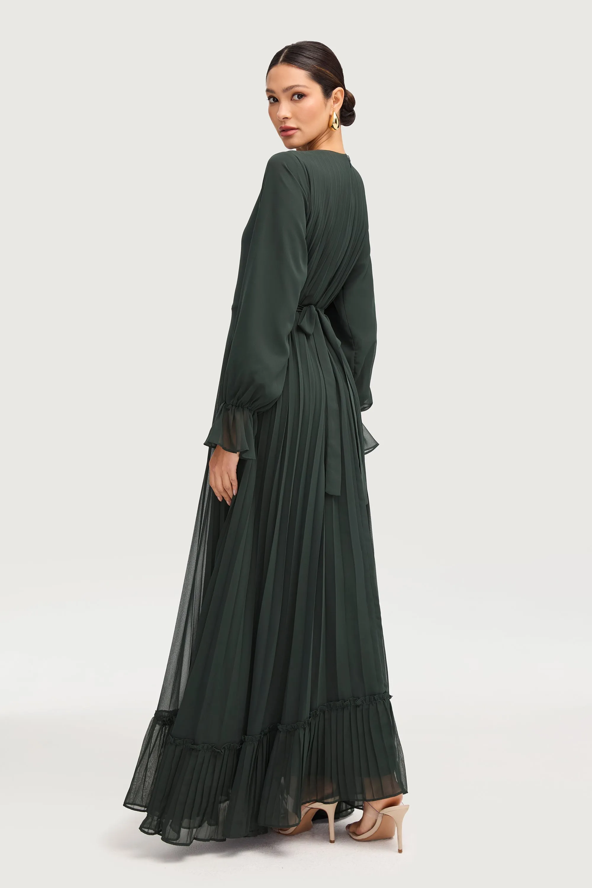Hajer Pleated Chiffon Maxi Dress - Emerald