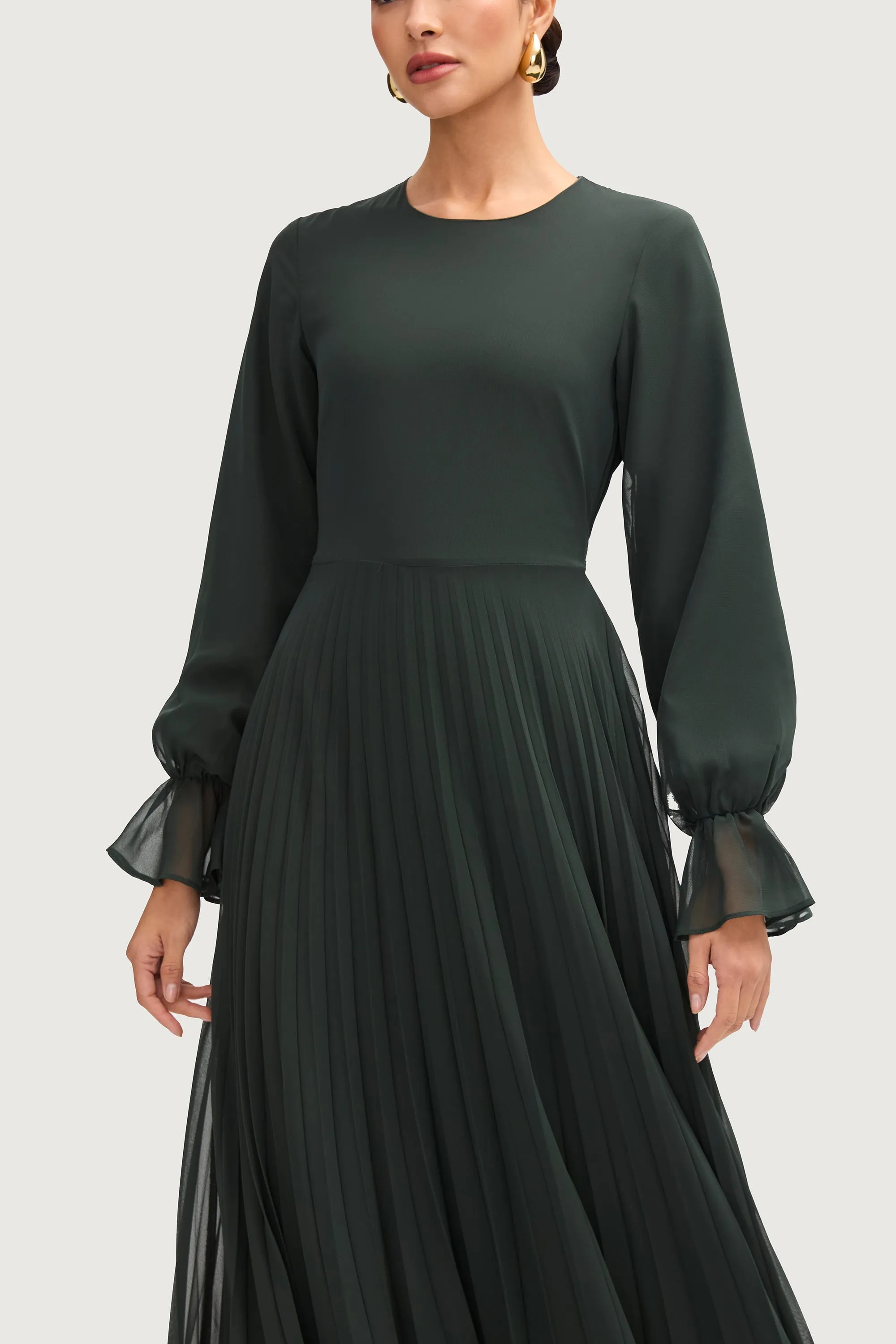 Hajer Pleated Chiffon Maxi Dress - Emerald
