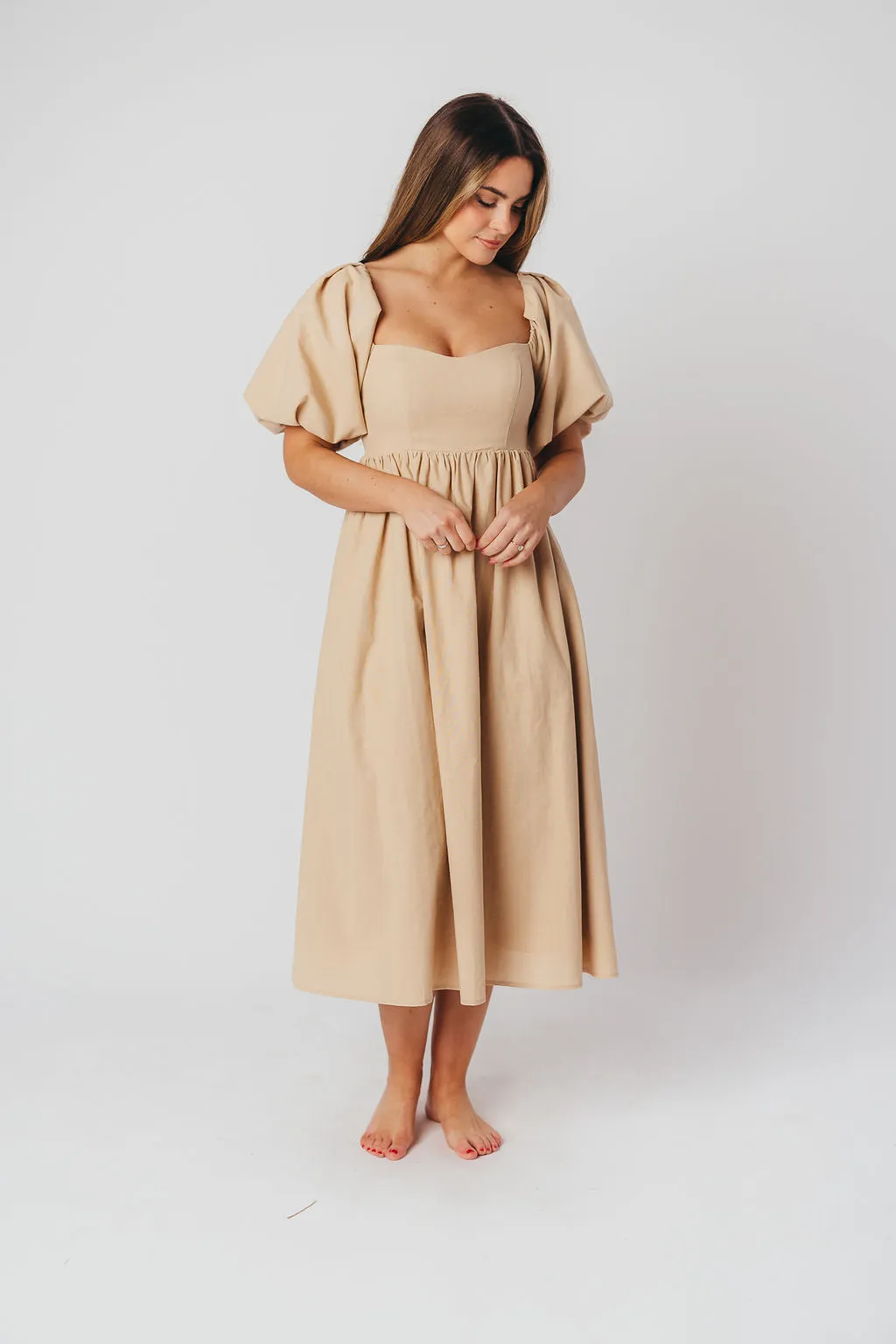 Hamilton Midi Dress in Taupe - Bump Friendly (S-2XL)