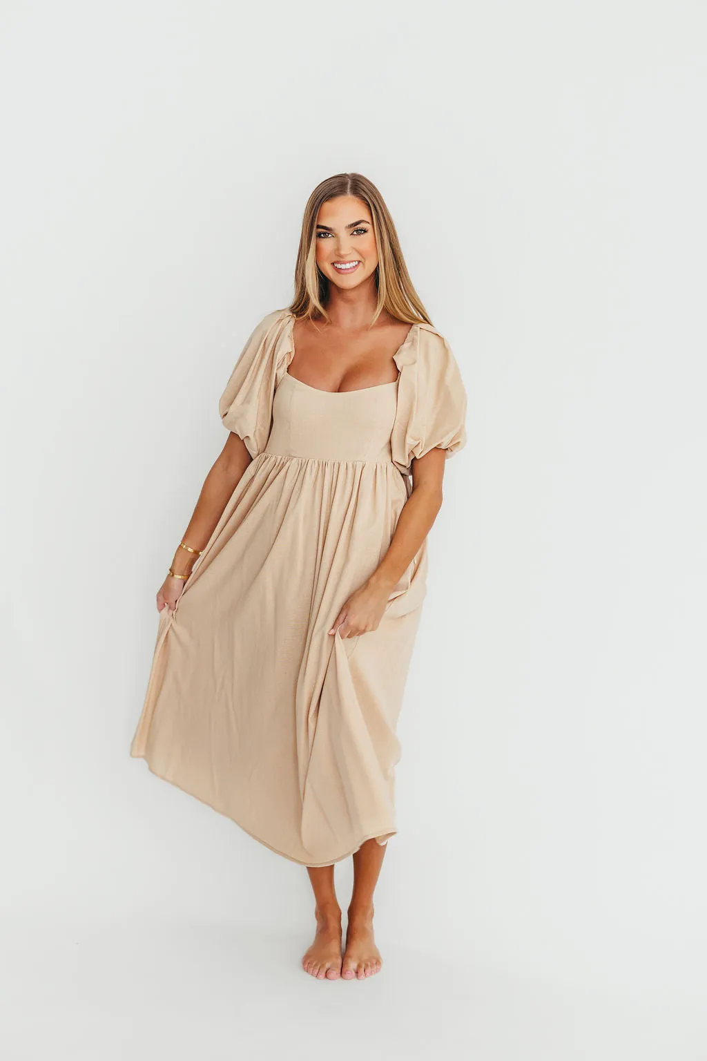 Hamilton Midi Dress in Taupe - Bump Friendly (S-2XL)