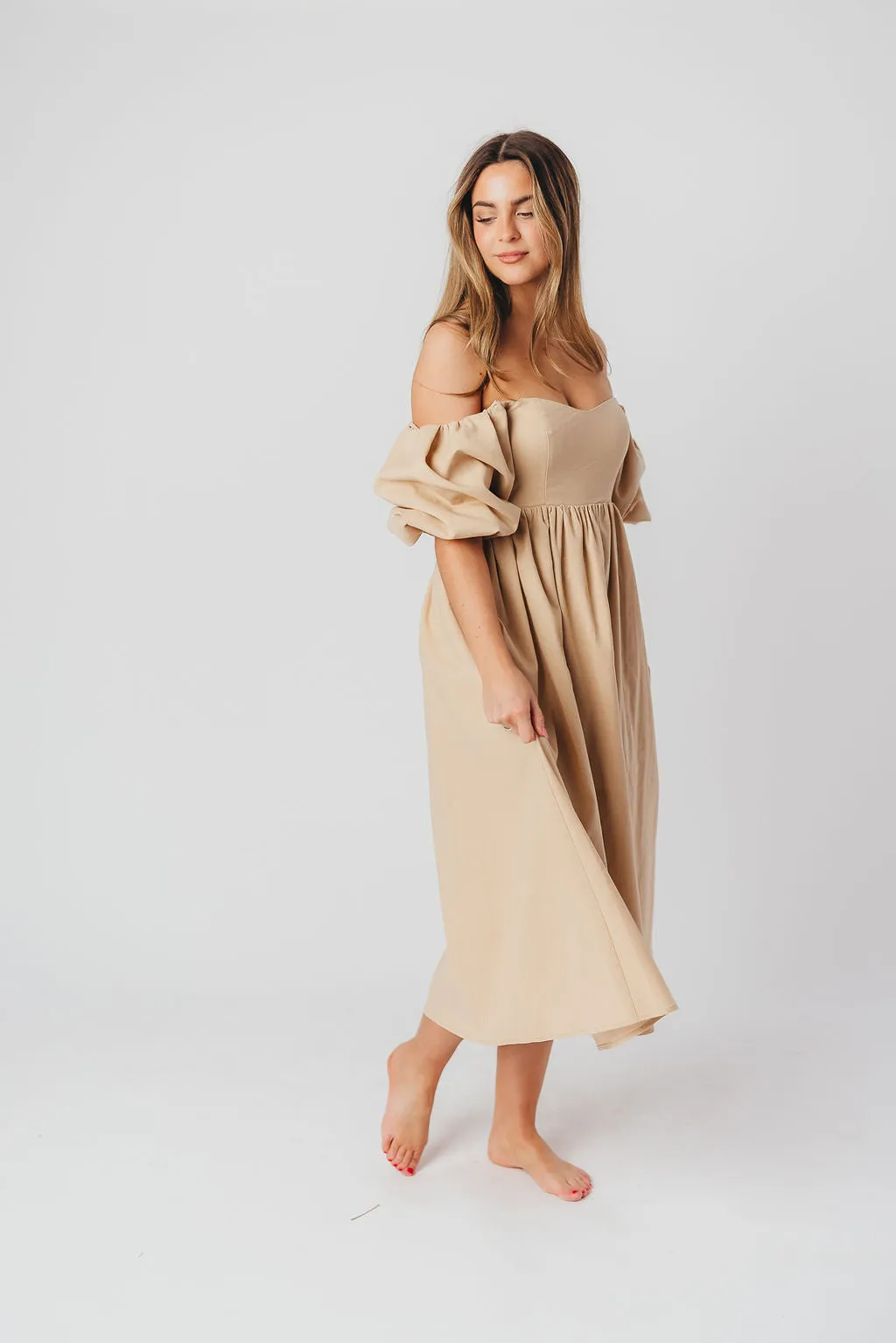 Hamilton Midi Dress in Taupe - Bump Friendly (S-2XL)