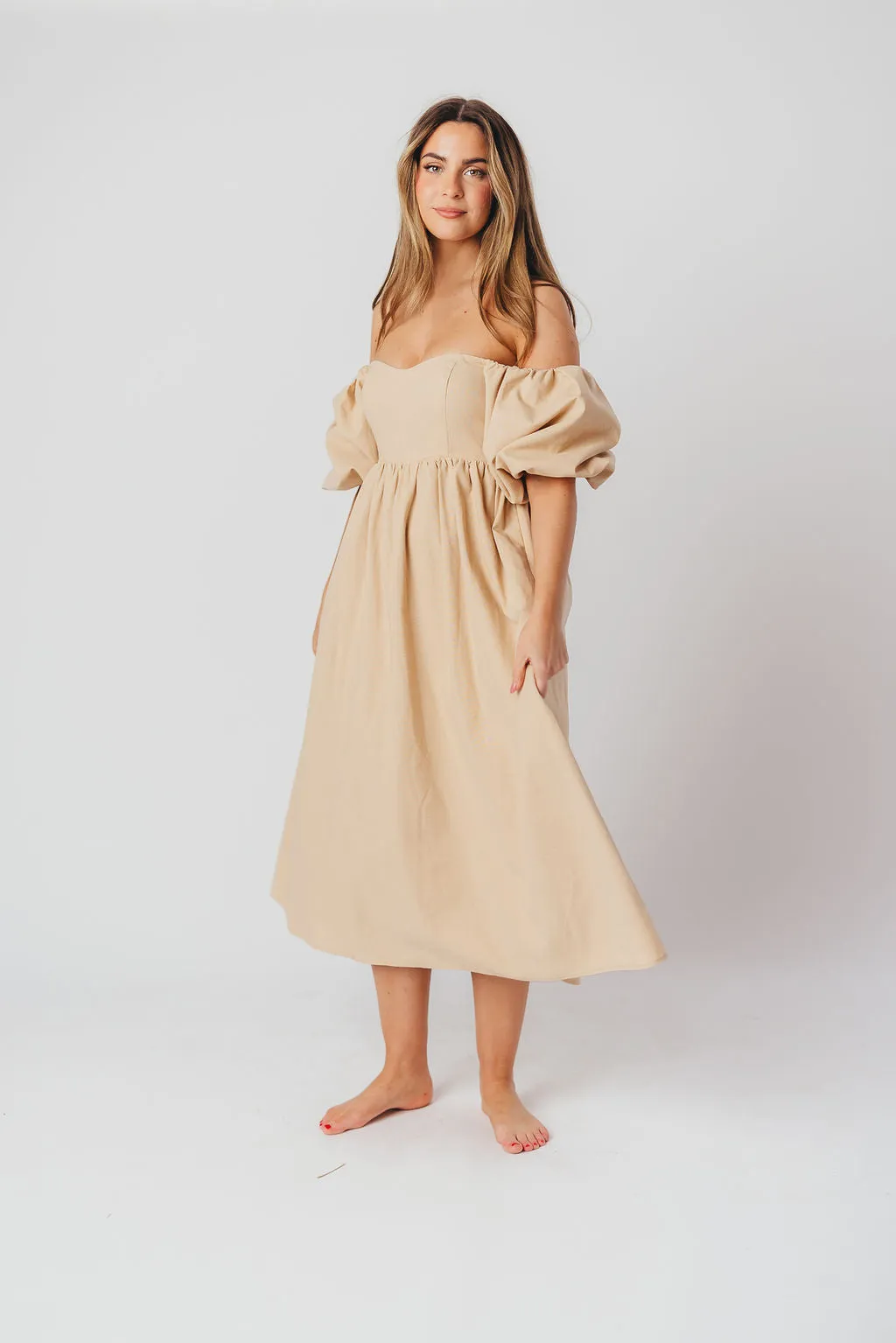 Hamilton Midi Dress in Taupe - Bump Friendly (S-2XL)