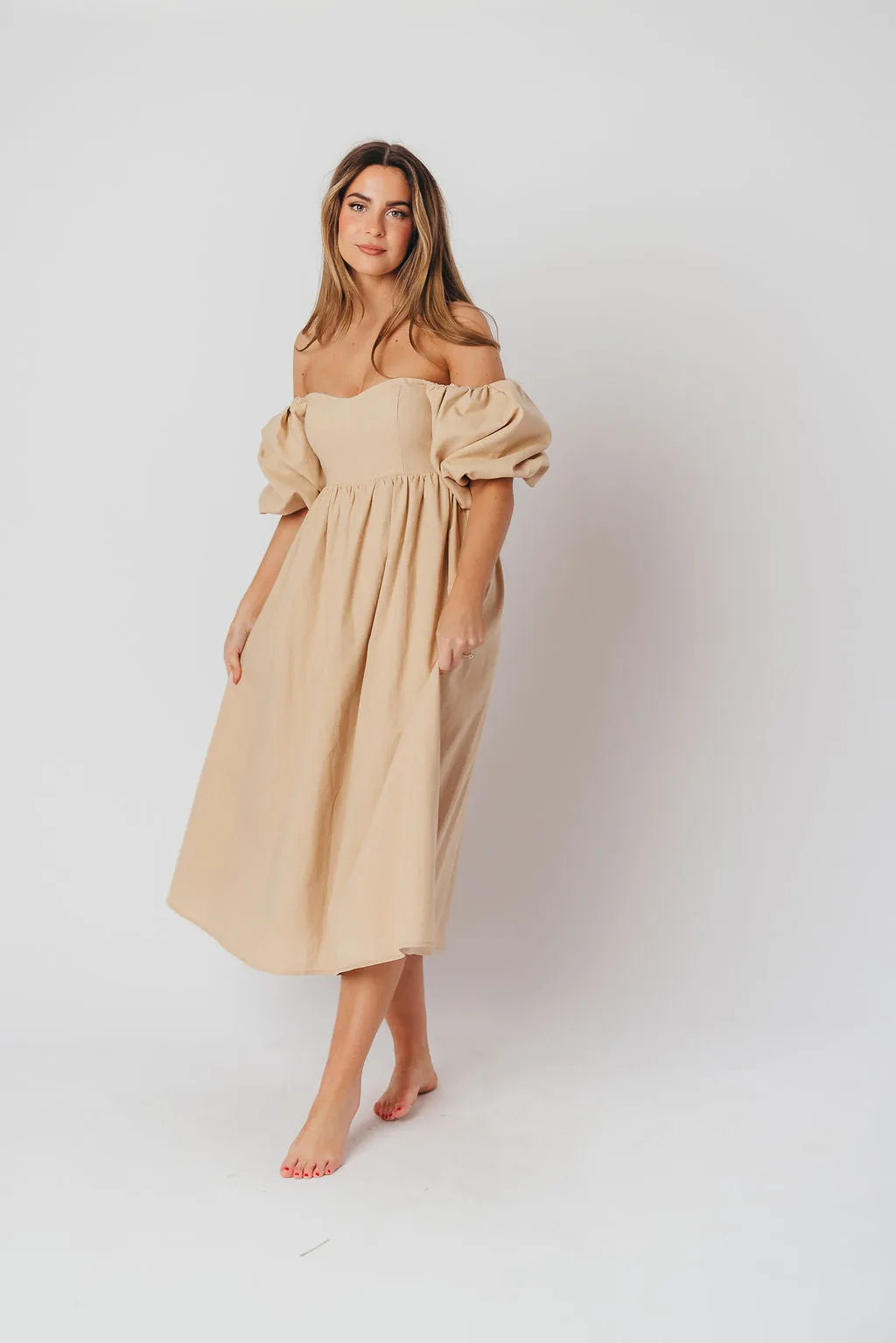 Hamilton Midi Dress in Taupe - Bump Friendly (S-2XL)