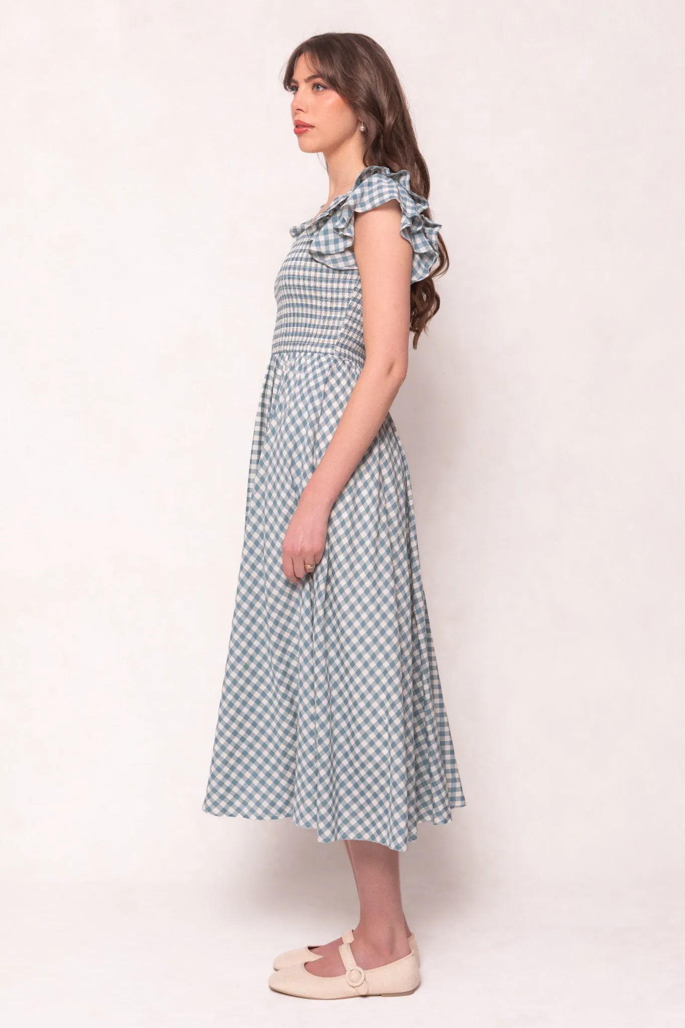 Hattie Dress in Dusty Teal Gingham