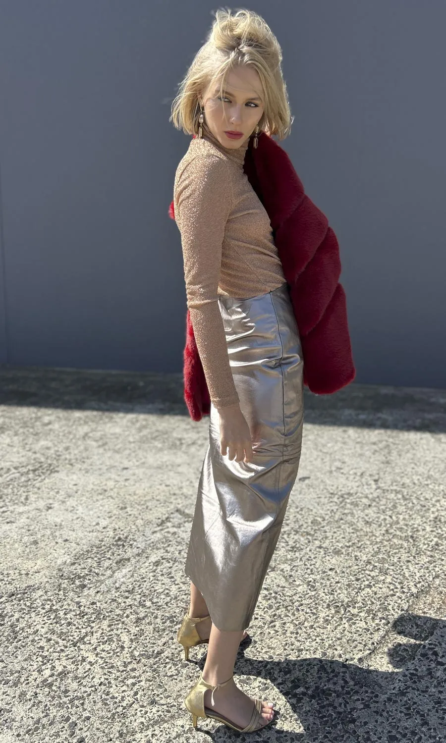 Ibana Gunmetal Leather Skirt