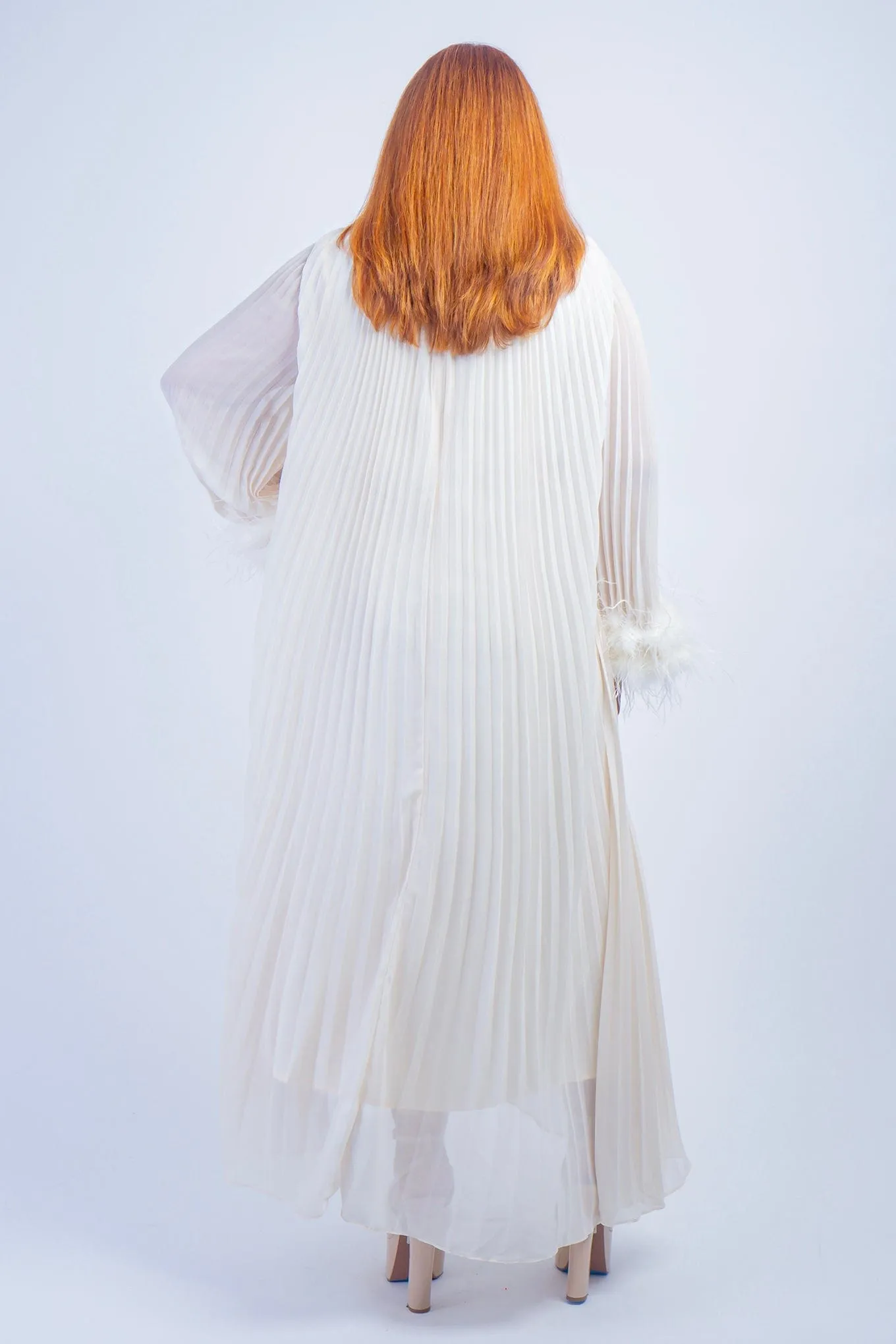 Ivory Pleated Rhinestone Caftan Dress