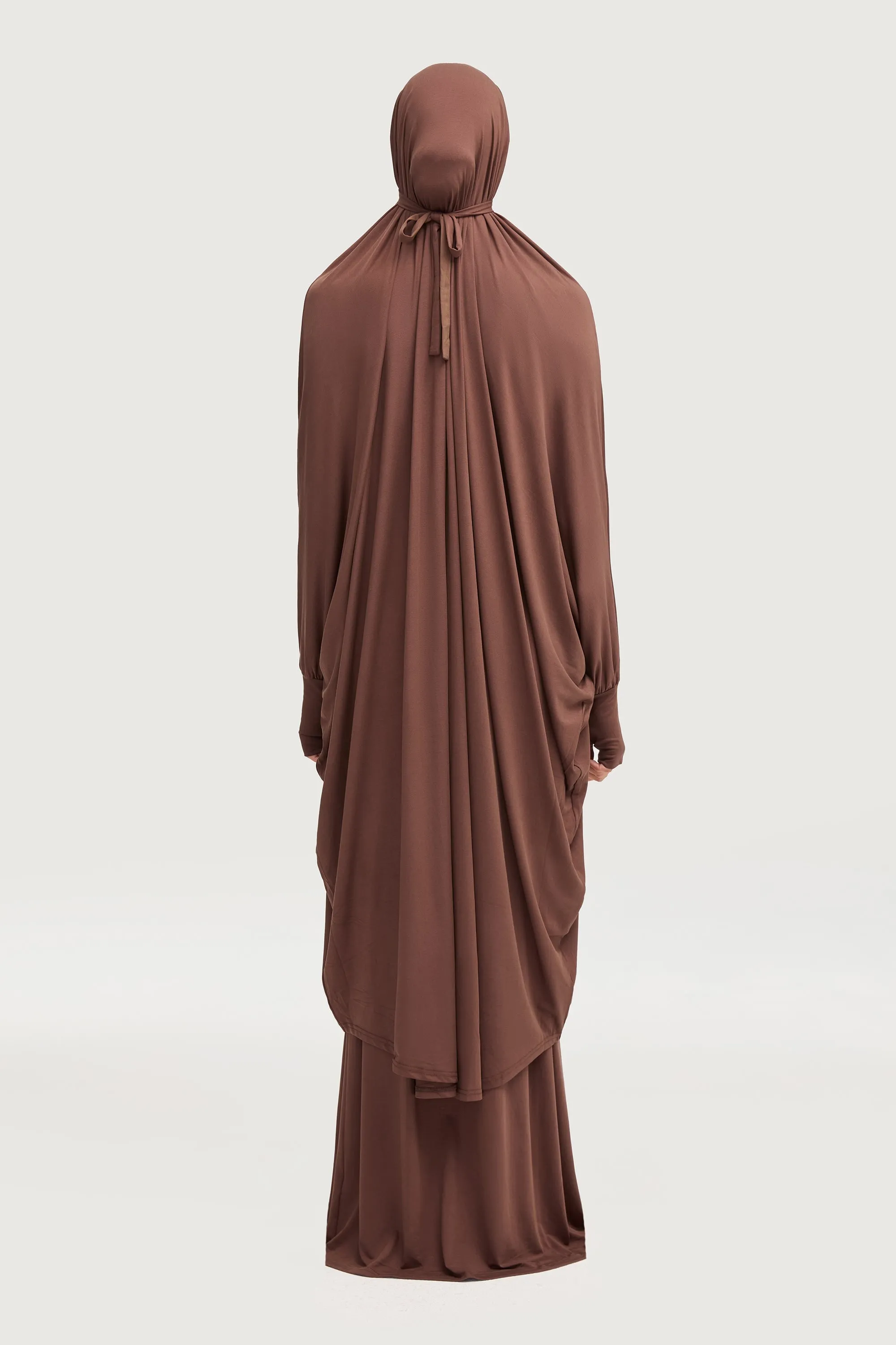 Jersey Cupro Prayer Jilbab & Skirt Set - Brown