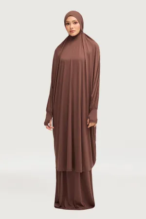 Jersey Cupro Prayer Jilbab & Skirt Set - Brown