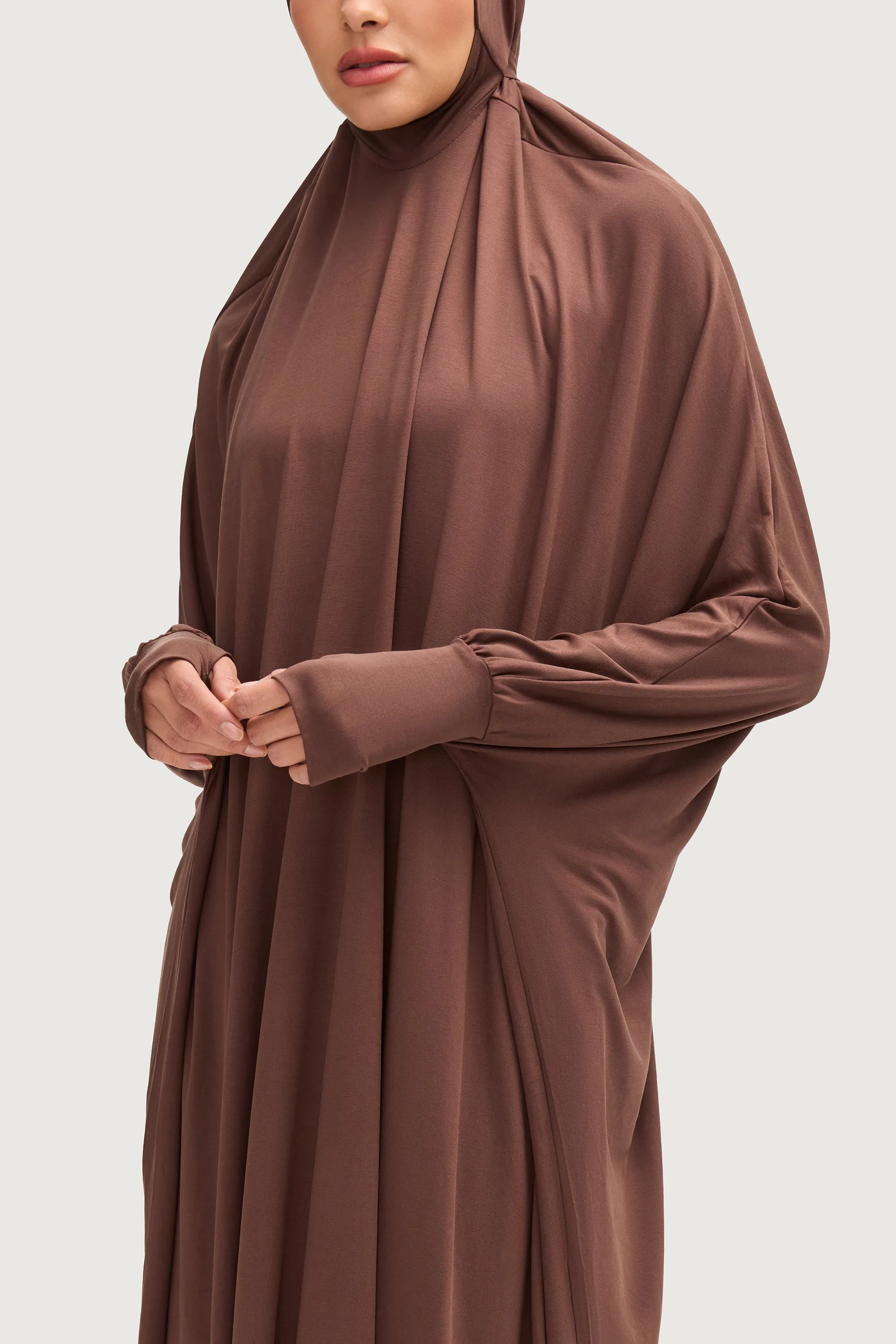 Jersey Cupro Prayer Jilbab & Skirt Set - Brown