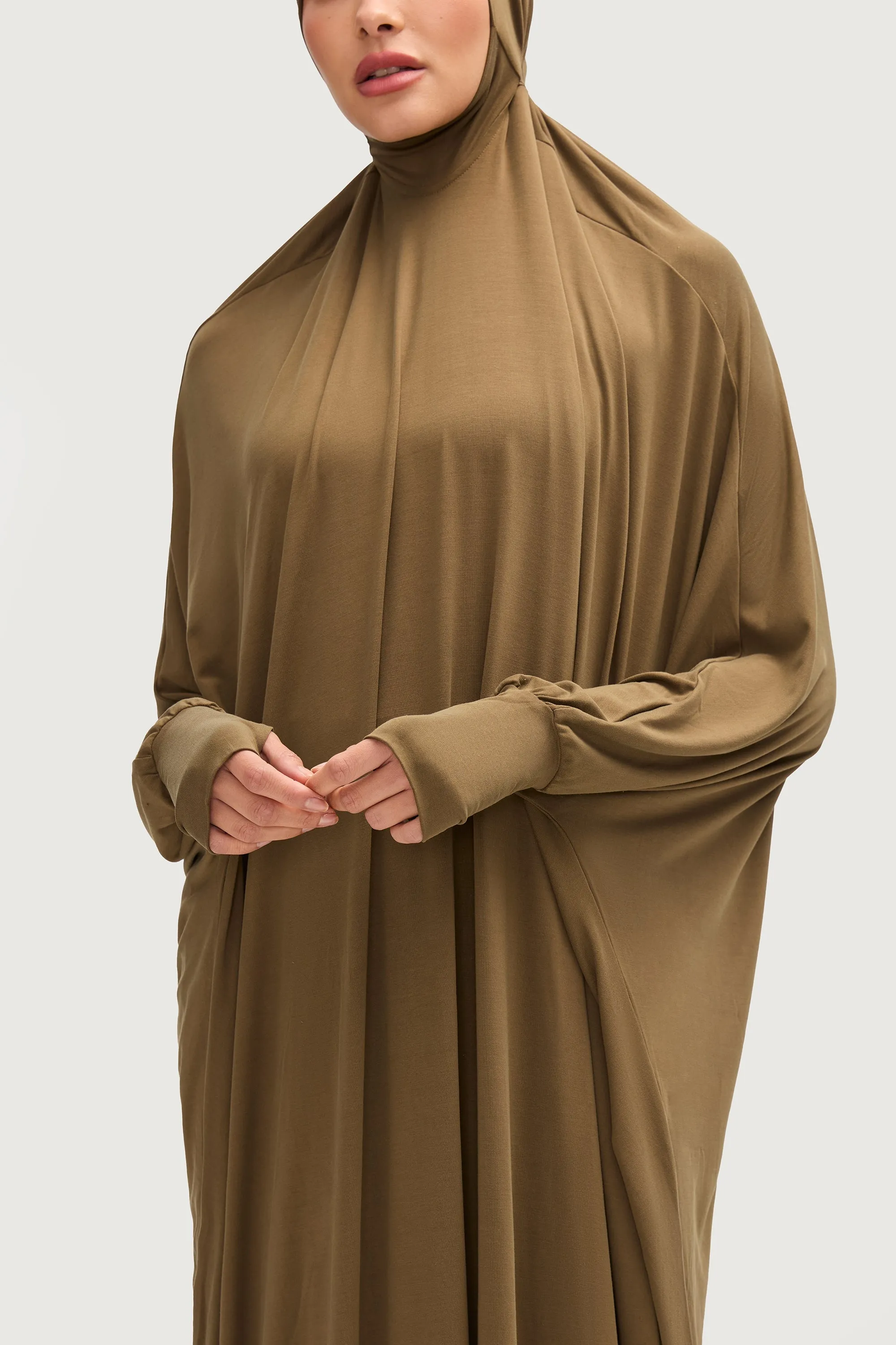 Jersey Cupro Prayer Jilbab & Skirt Set - Olive
