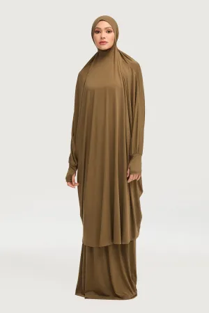 Jersey Cupro Prayer Jilbab & Skirt Set - Olive
