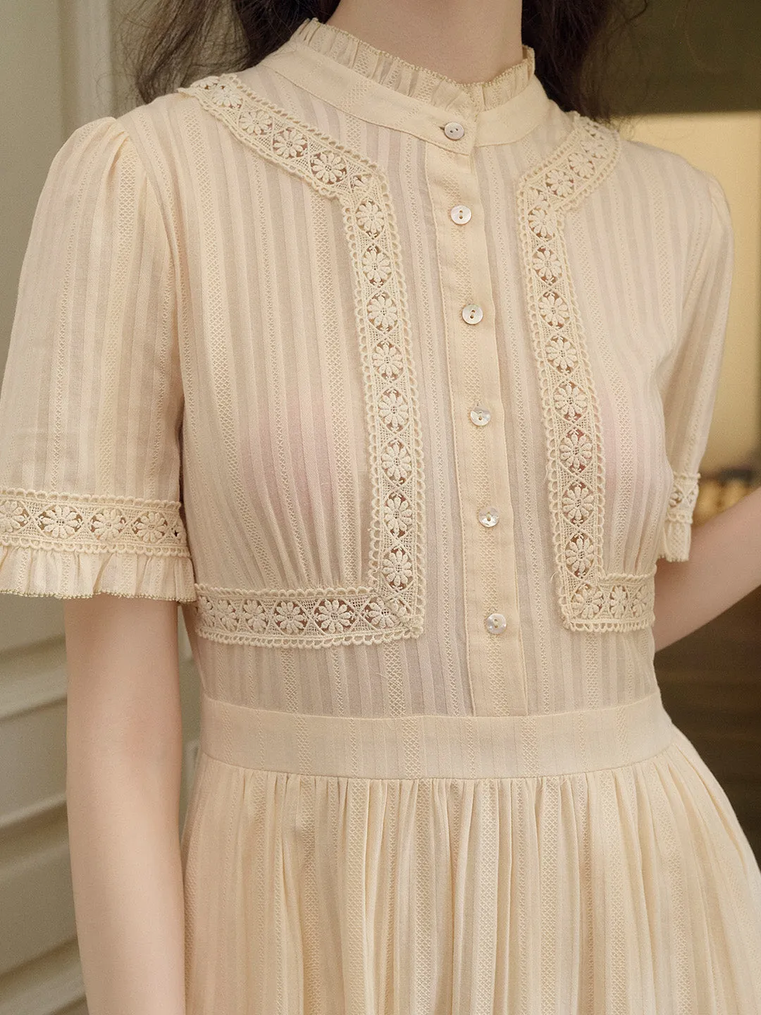 Judy Stand Collar Embroidery Cotton Dress