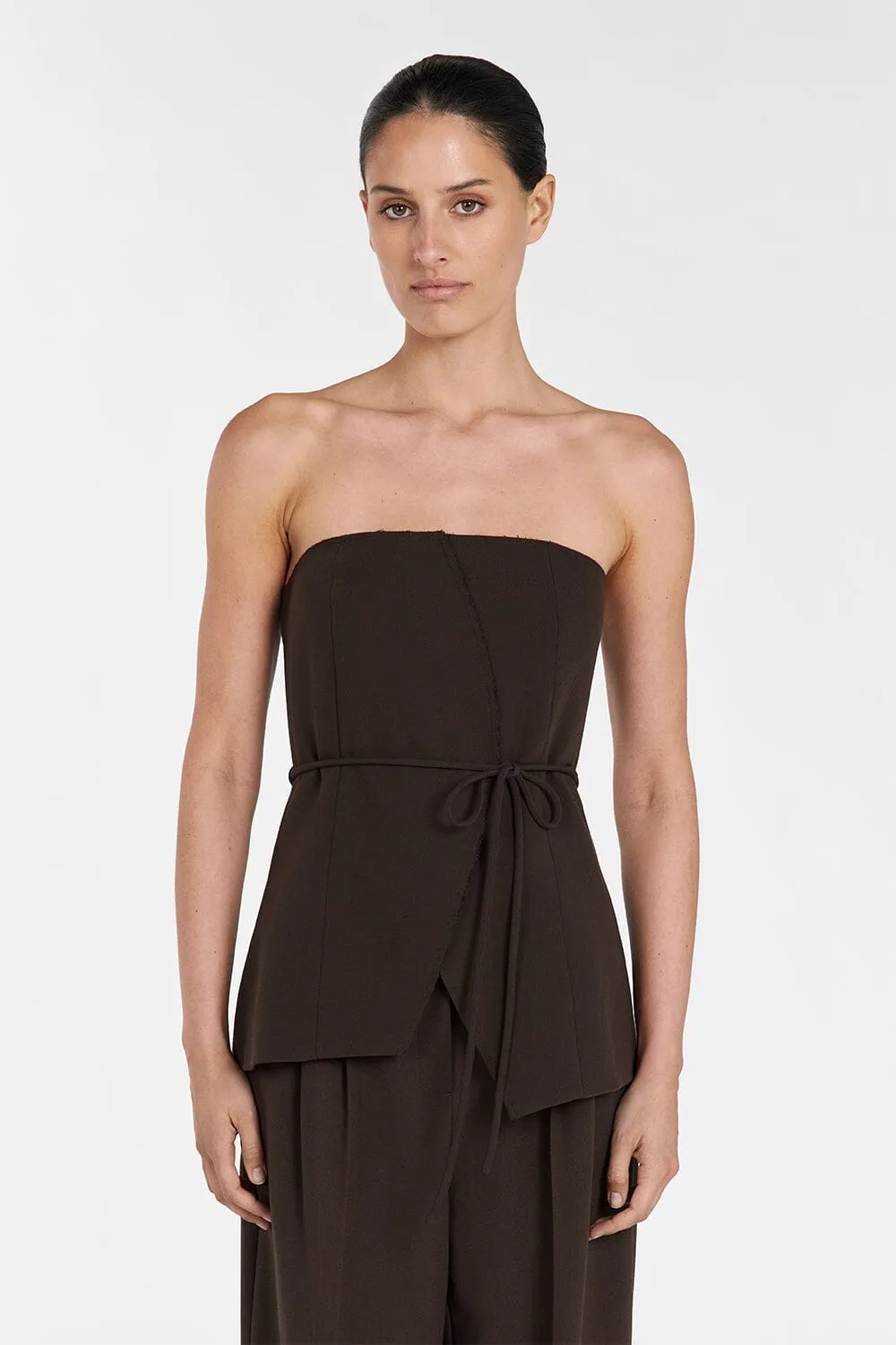 JULIE BITTER CHOC STRAPLESS TOP