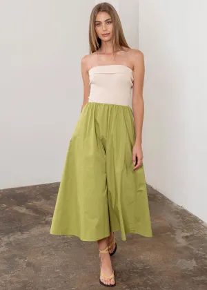 Karine Strapless Two-Tone Midi Dress - Sage