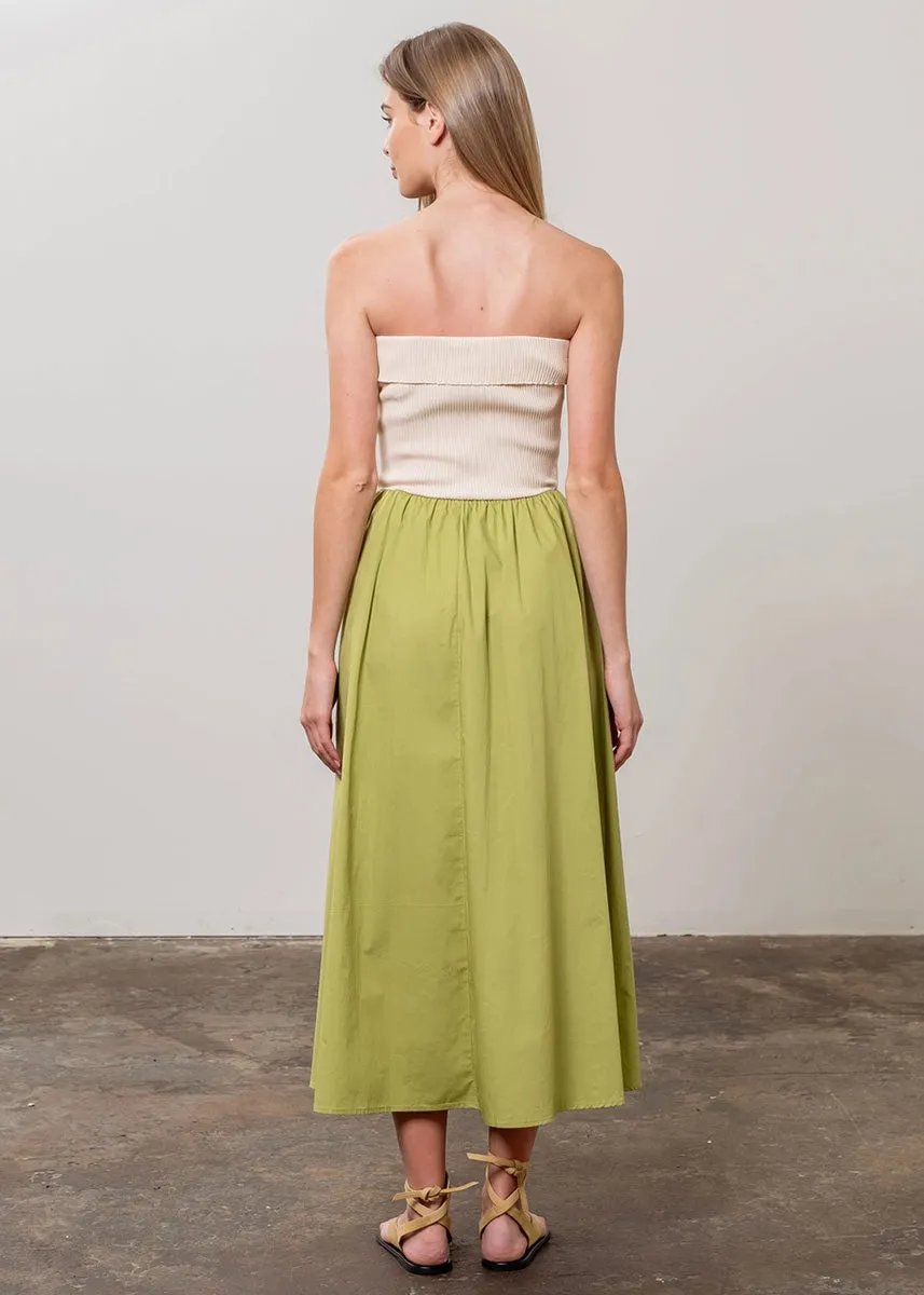Karine Strapless Two-Tone Midi Dress - Sage