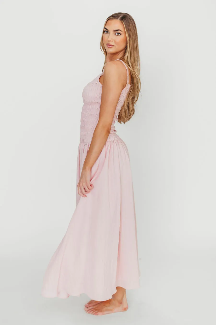 Kira Smocked Maxi Dress in Pink