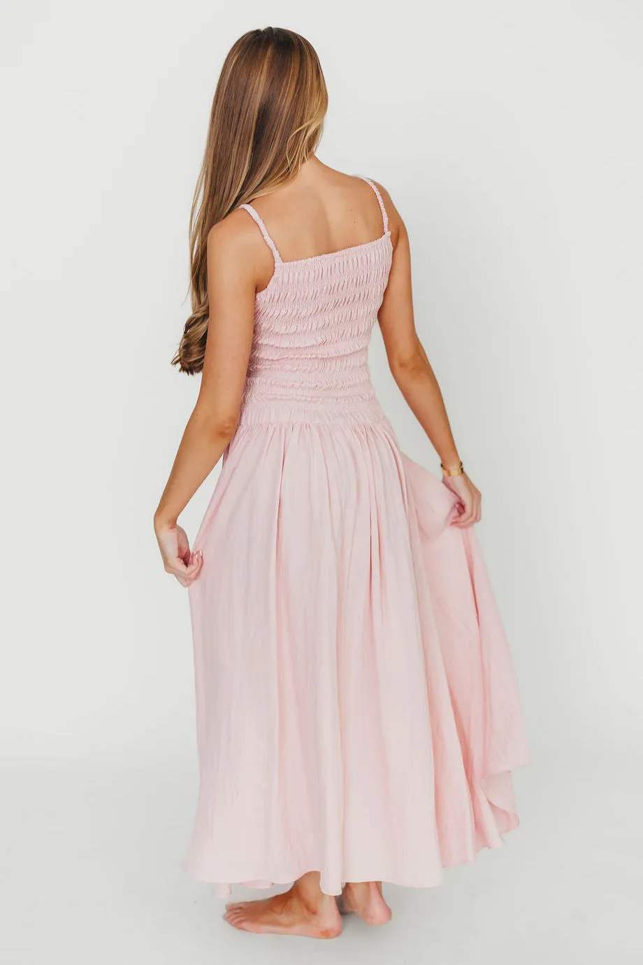 Kira Smocked Maxi Dress in Pink