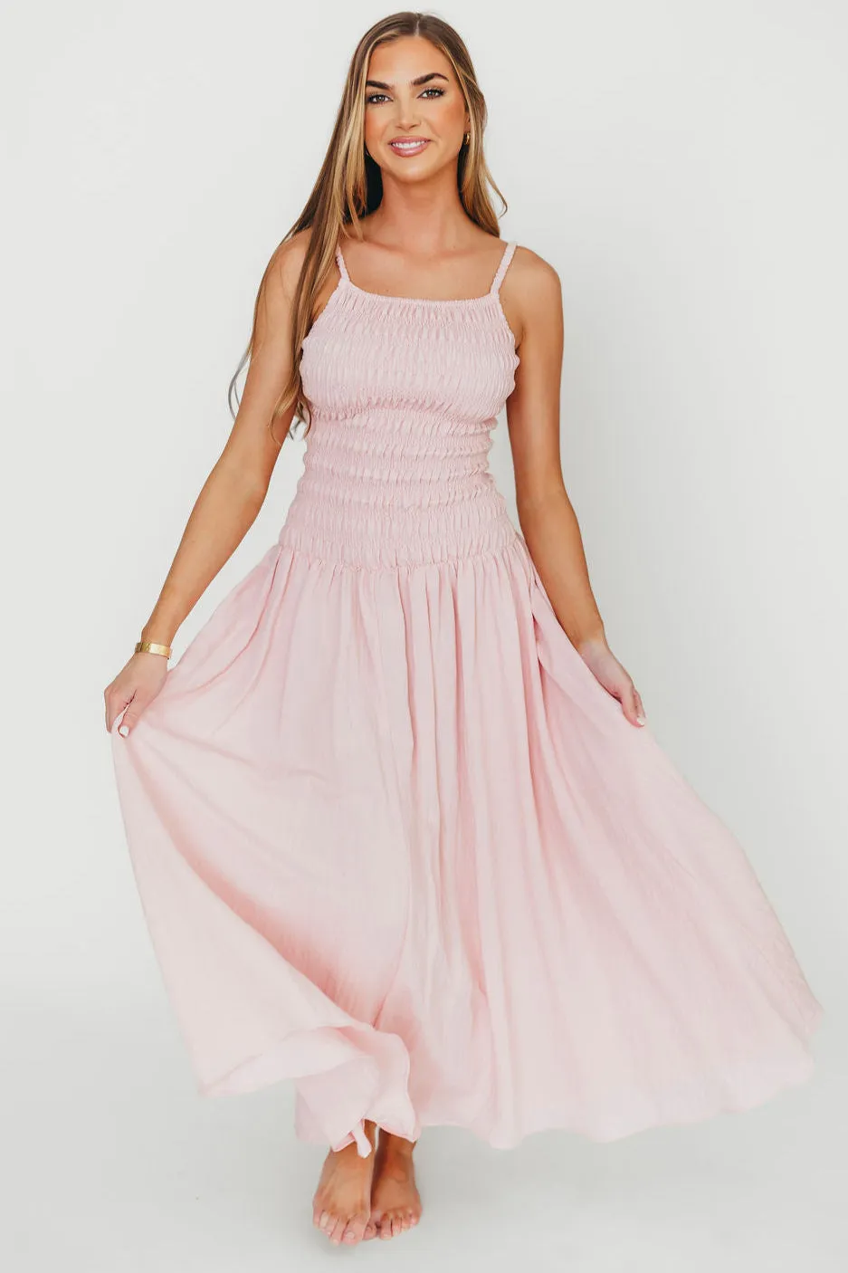 Kira Smocked Maxi Dress in Pink