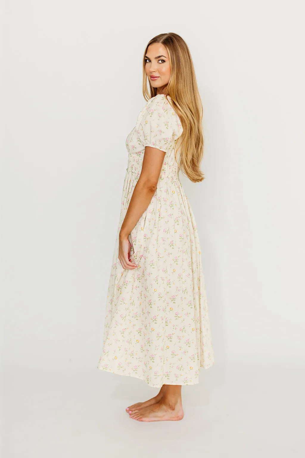 Kylee 100% Cotton Floral Maxi Dress in English Rose