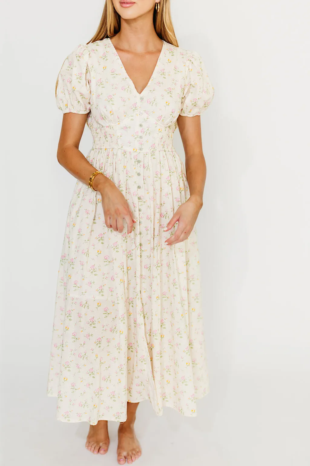 Kylee 100% Cotton Floral Maxi Dress in English Rose