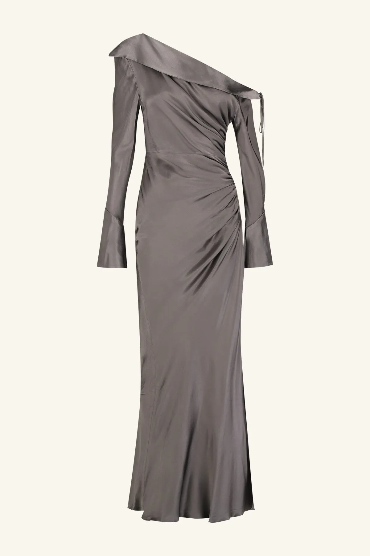 LA LUNE LONG SLEEVE GATHERED MAXI DRESS - GRAPHITE