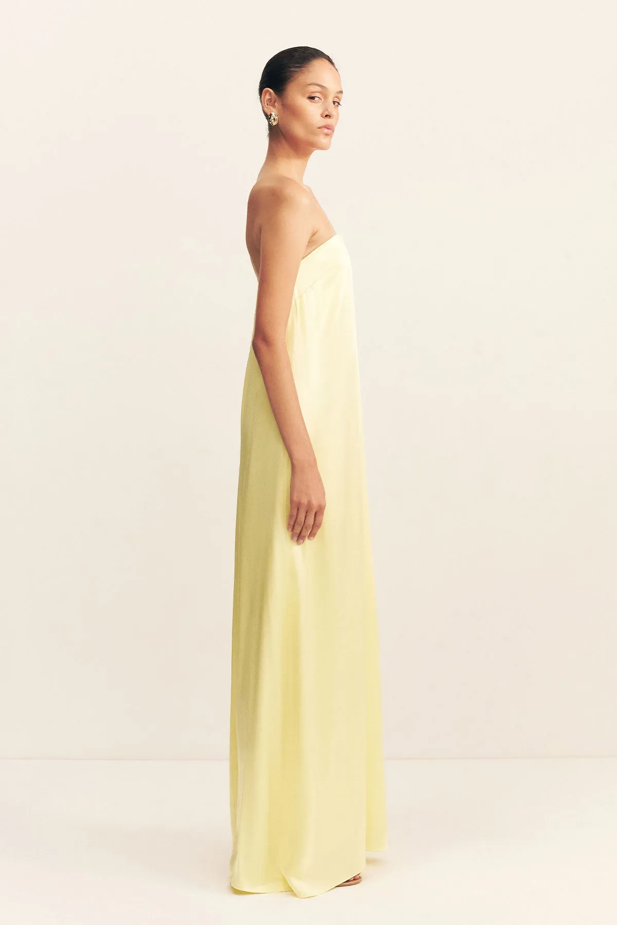 LA LUNE STRAPLESS COLUMN MAXI DRESS - LEMON