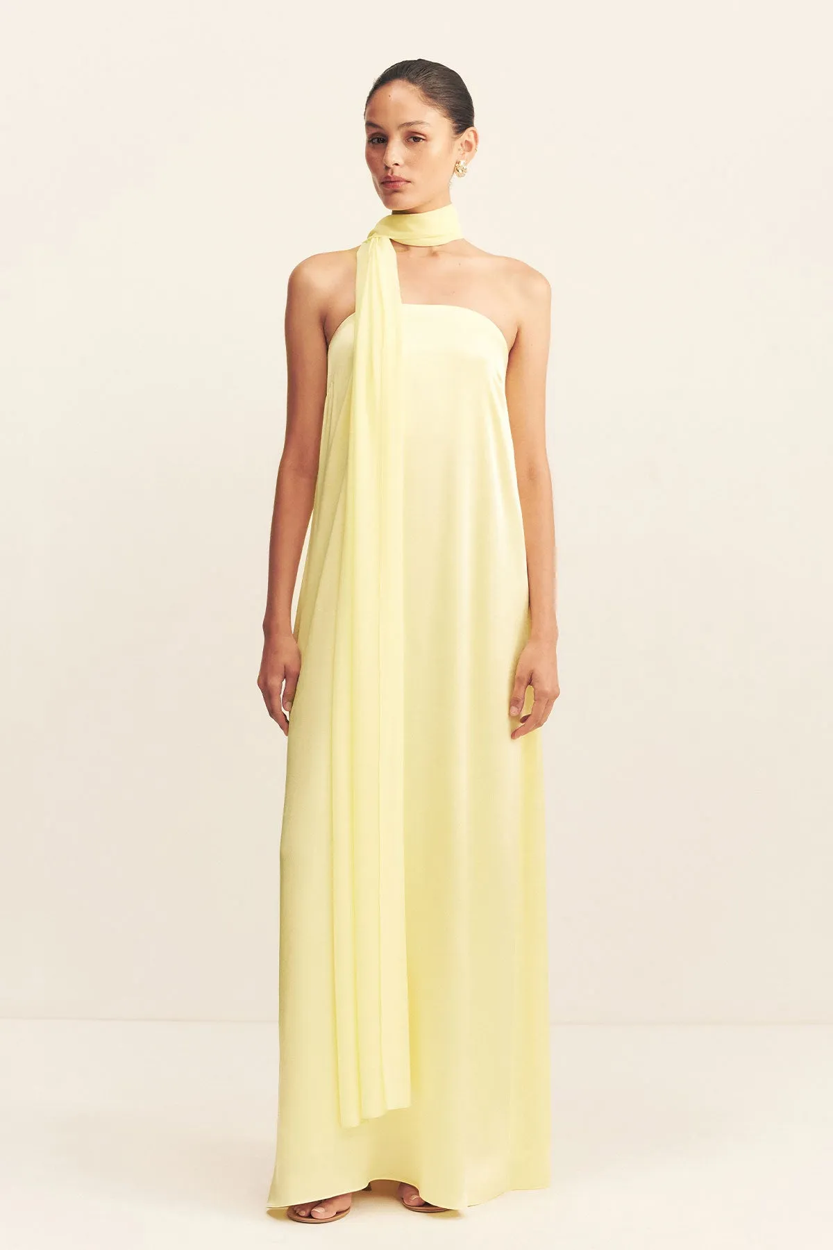 LA LUNE STRAPLESS COLUMN MAXI DRESS - LEMON