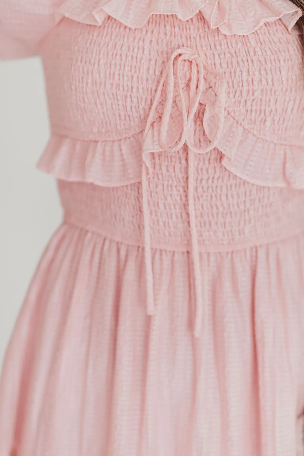 Lainey Ruffle Midi Dress in Light Pink