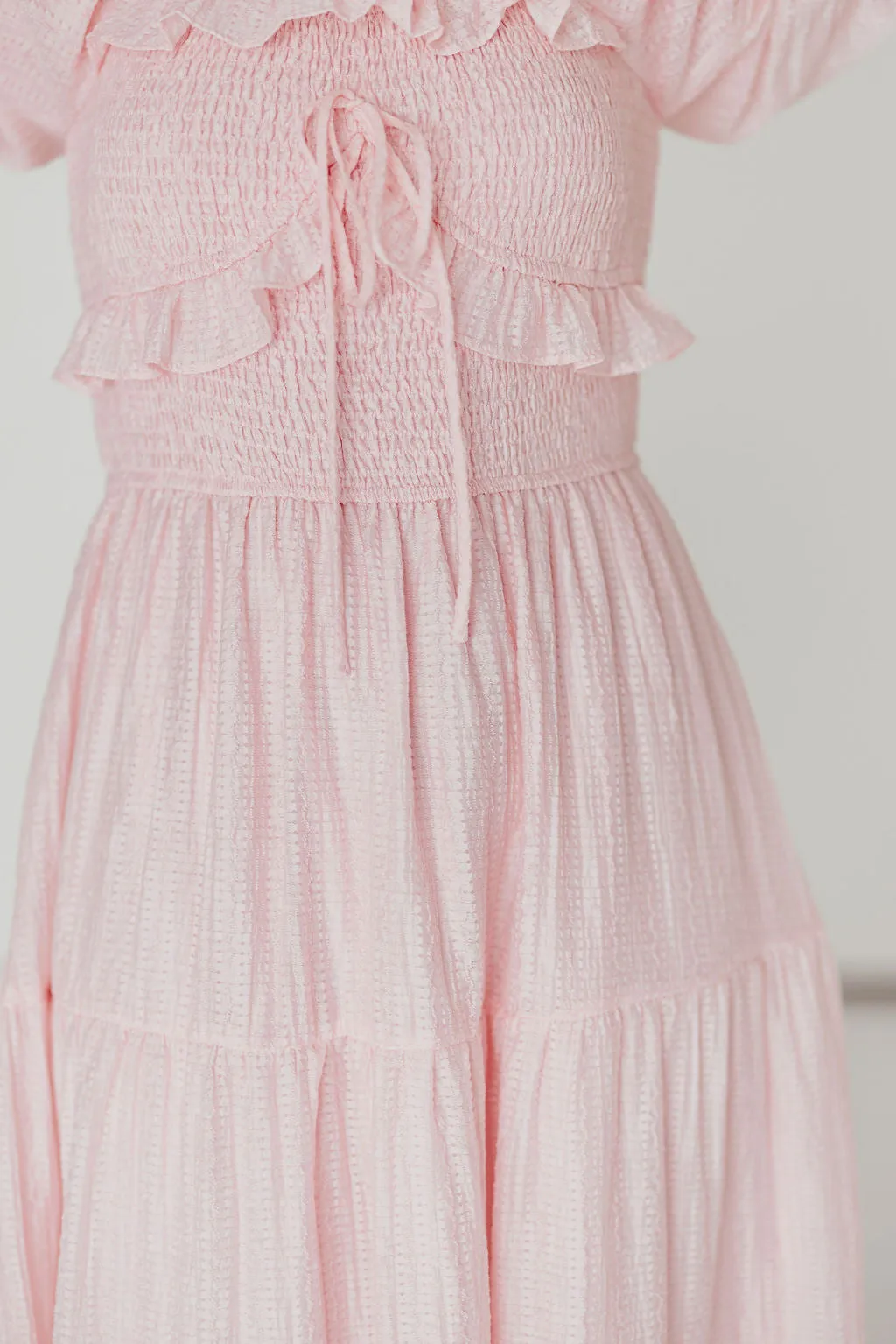 Lainey Ruffle Midi Dress in Light Pink