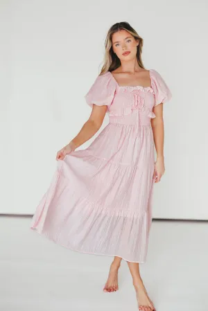 Lainey Ruffle Midi Dress in Light Pink