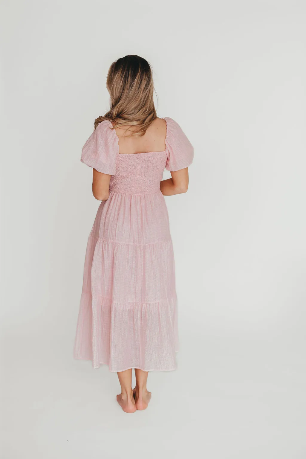 Lainey Ruffle Midi Dress in Light Pink