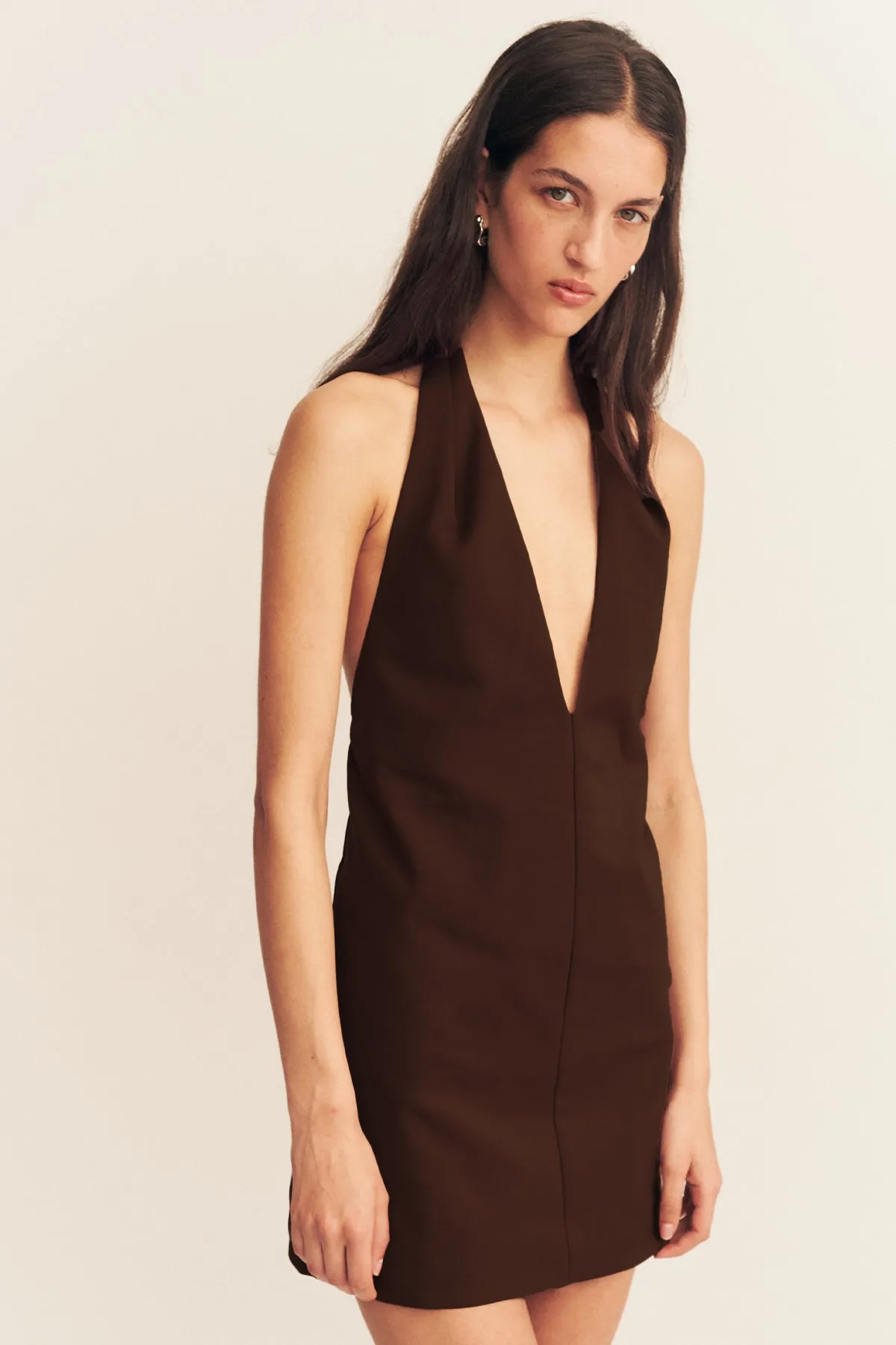 LANI HALTER NECK MINI DRESS - ESPRESSO