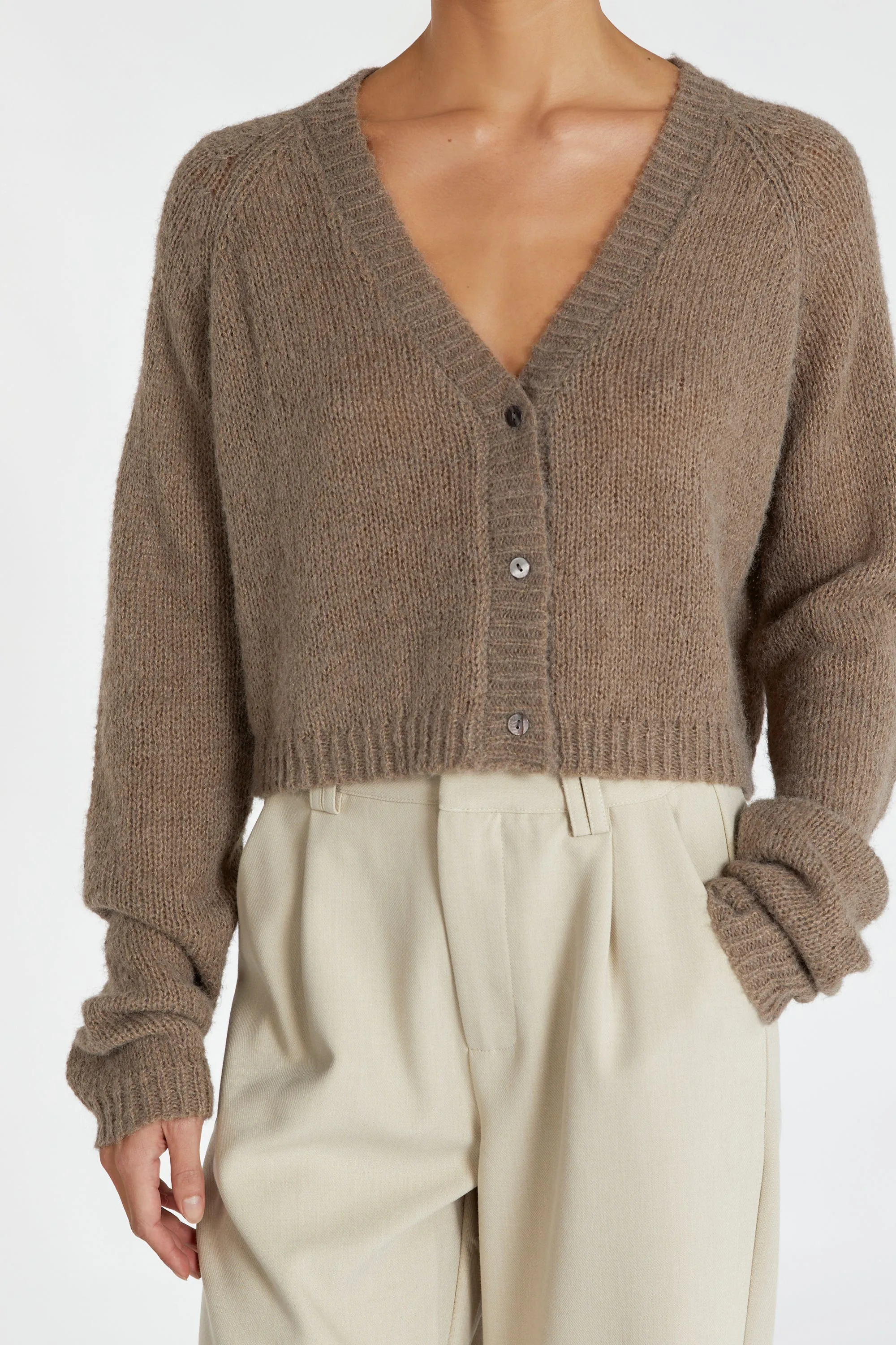 LAUREN LATTE FLUFFY CROP CARDIGAN